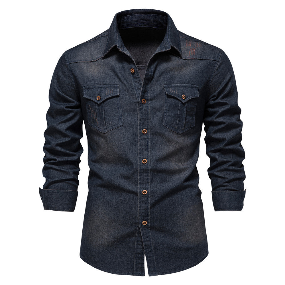 Chemise Homme en Jean – Manches Longues, Coupe Slim, Style Décontracté