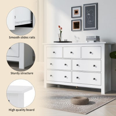 Buffet blanc – Meuble de rangement 7 tiroirs pour salon ou cuisine