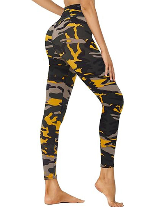 Femme Camouflage Jaune – Taille Haute, Coupe 7/8, Imprimé Tendance