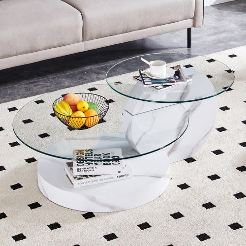 Table Ronde Double-Couche Moderne – Plateau en Verre & Pieds en Bois MDF