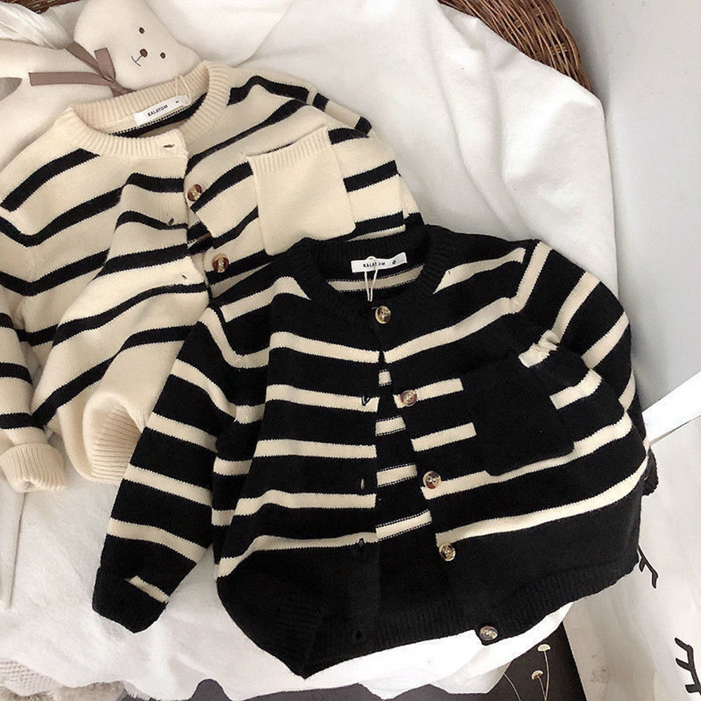 Gilet Cardigan Rayé Doux pour Fille – Style Tendance Automne/Hiver