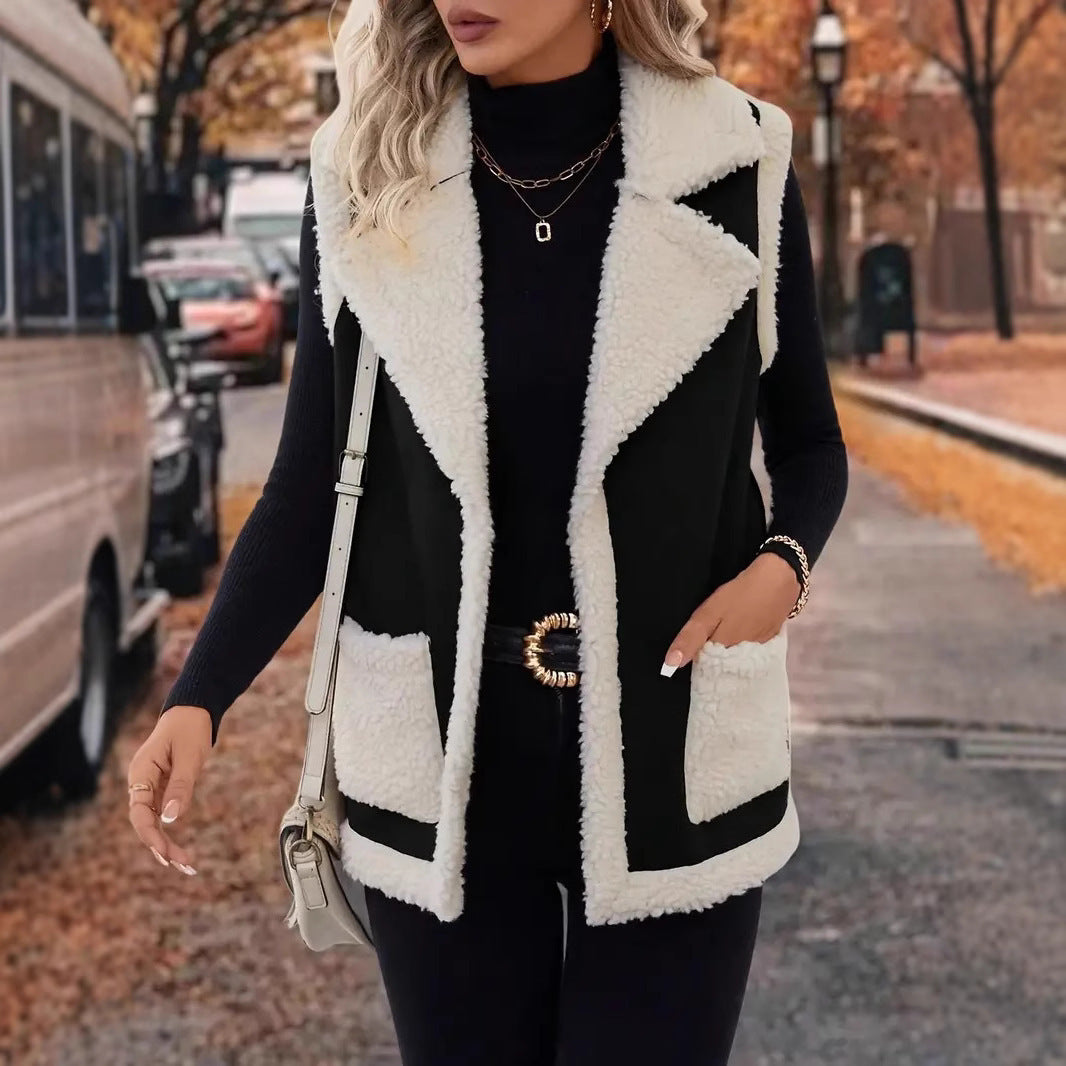Gilet femme en laine d’agneau style européen et américain – Automne & Hiver, fourrure composite