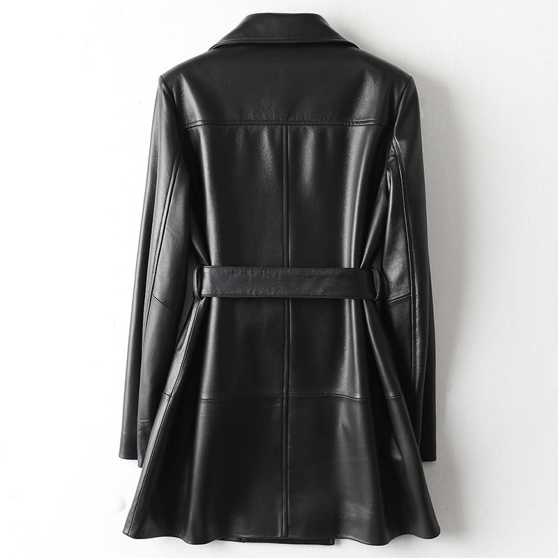 Veste en cuir noire pour femme – Coupe ample, style élégant