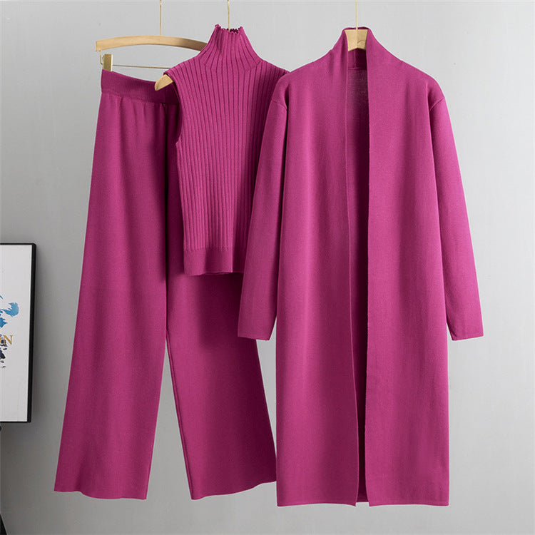 Ensemble 3 pièces femme – Pull sans manches, cardigan long et pantalon large