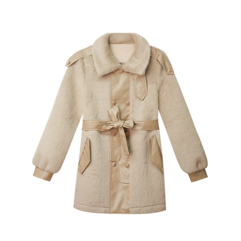 Manteau femme hiver – Style coréen en laine, couture contrastée élégante