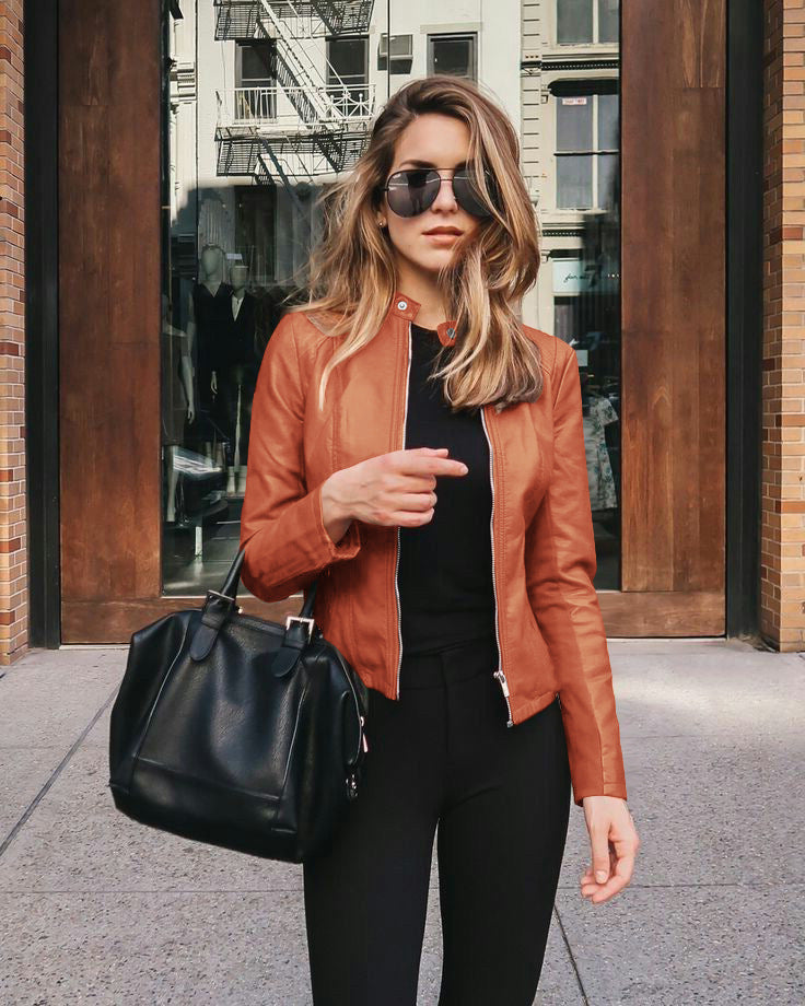 Veste blazer femme en cuir PU – Mode automne & hiver