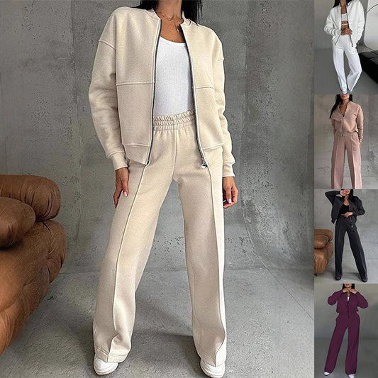 Ensemble de sport femme – Veste zippée et pantalon large deux pièces