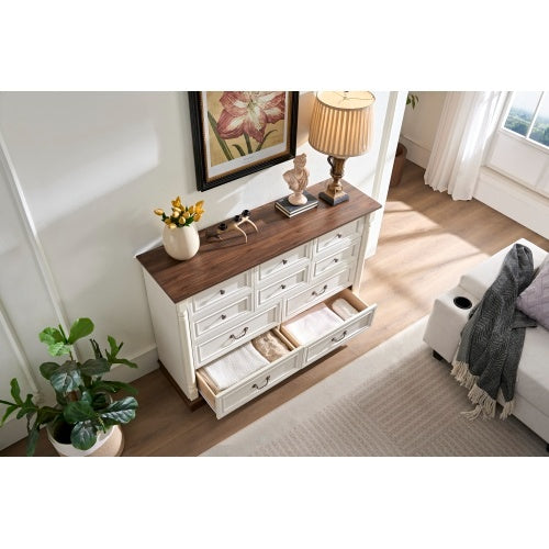 Commode 10 tiroirs en bois – Style rustique avec base et rebord