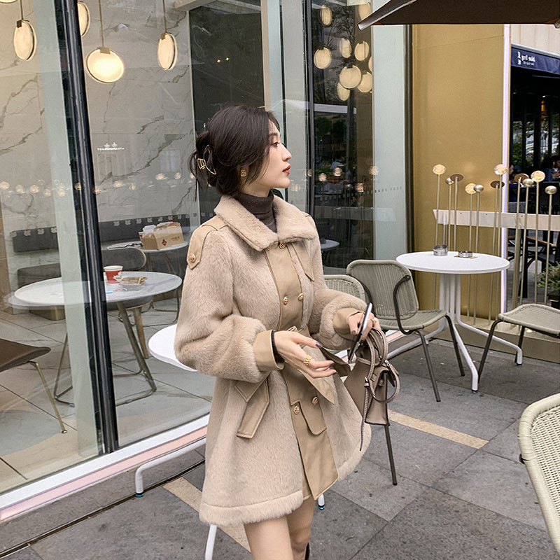 Manteau femme hiver – Style coréen en laine, couture contrastée élégante
