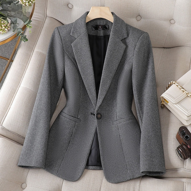Blazer Femme Pied-de-Poule – Veste Courte Élégante et Tendance
