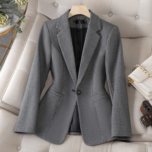 Blazer Femme Pied-de-Poule – Veste Courte Élégante et Tendance