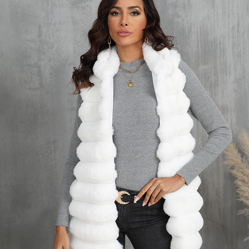 Gilet sans manches en fausse fourrure pour femme, nouvelle collection automne-hiver, longueur mi-longue