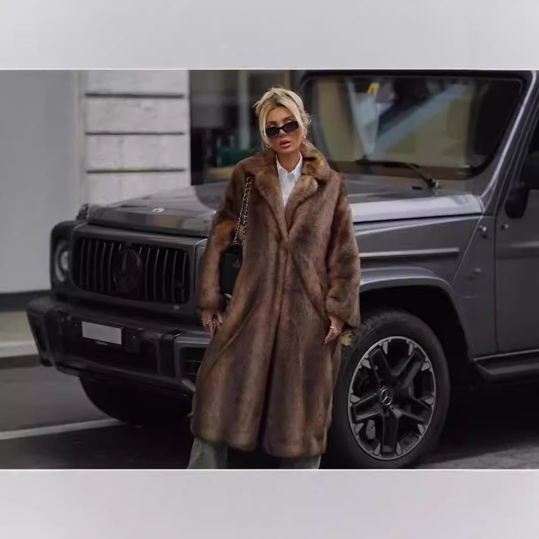Manteau long femme d’hiver – Imitation vison, doublé polaire épais, chaud et tendance streetwear