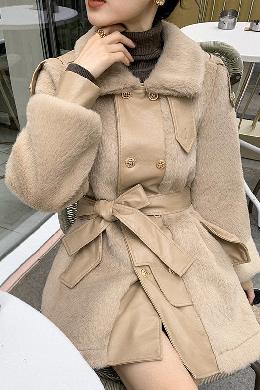 Manteau femme hiver – Style coréen en laine, couture contrastée élégante