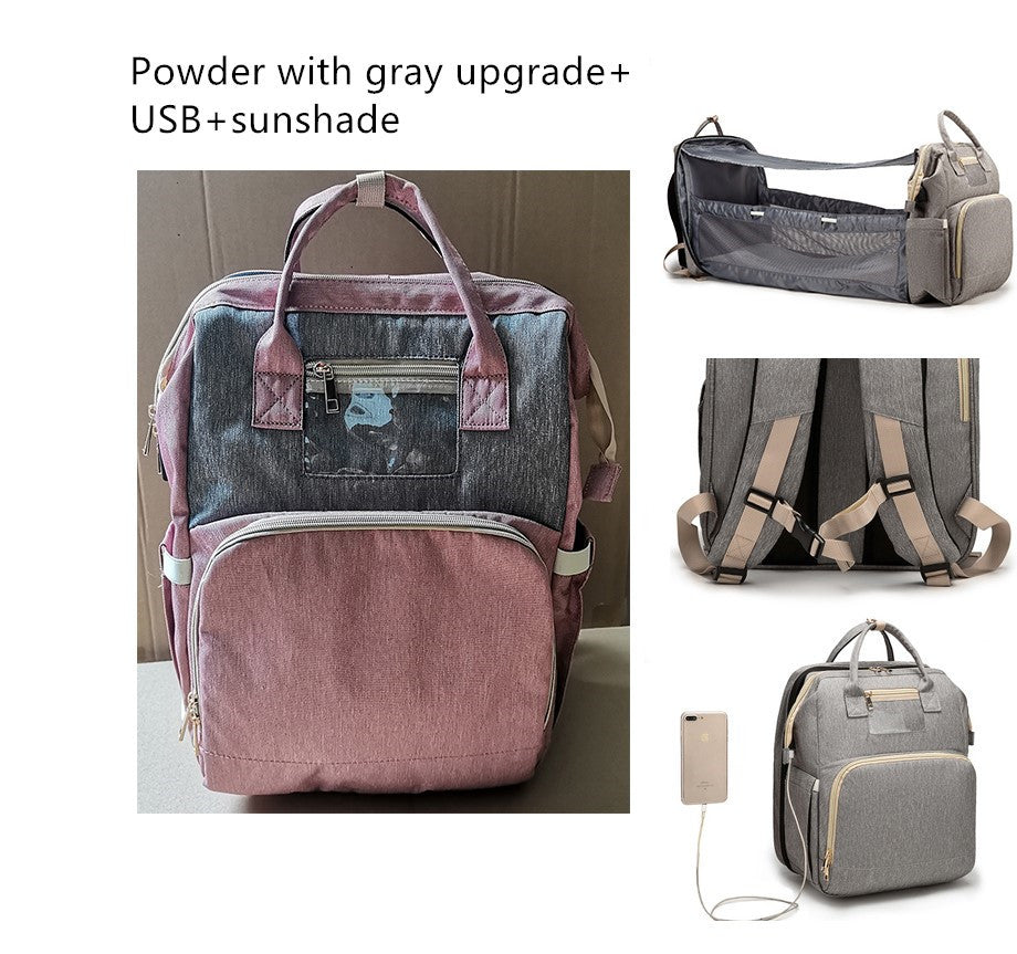 Sac à langer multifonction grande capacité – version USB rechargeable, pliable pour lit de bébé