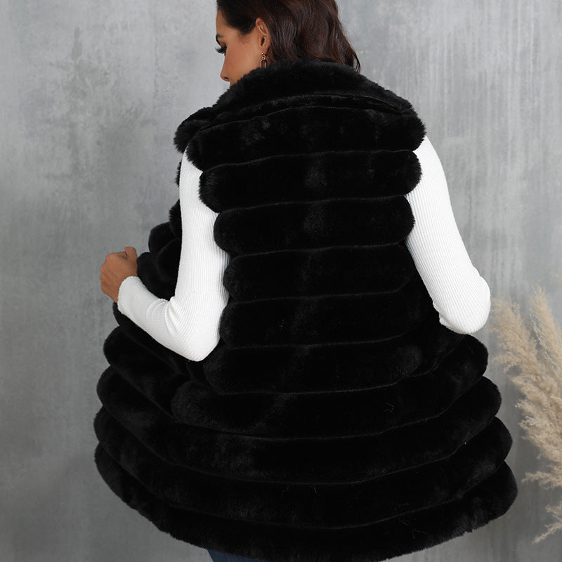 Gilet sans manches en fausse fourrure pour femme, nouvelle collection automne-hiver, longueur mi-longue