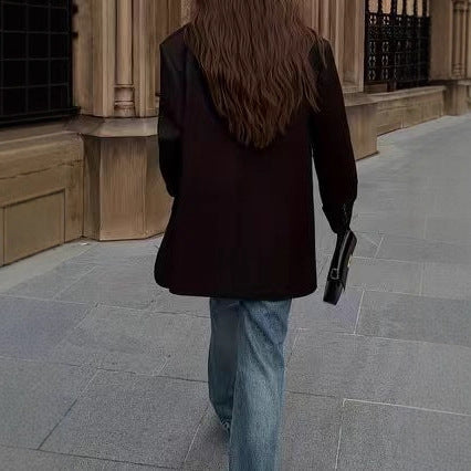 Veste tailleur femme – Style rétro, coupe ample, couleur noire