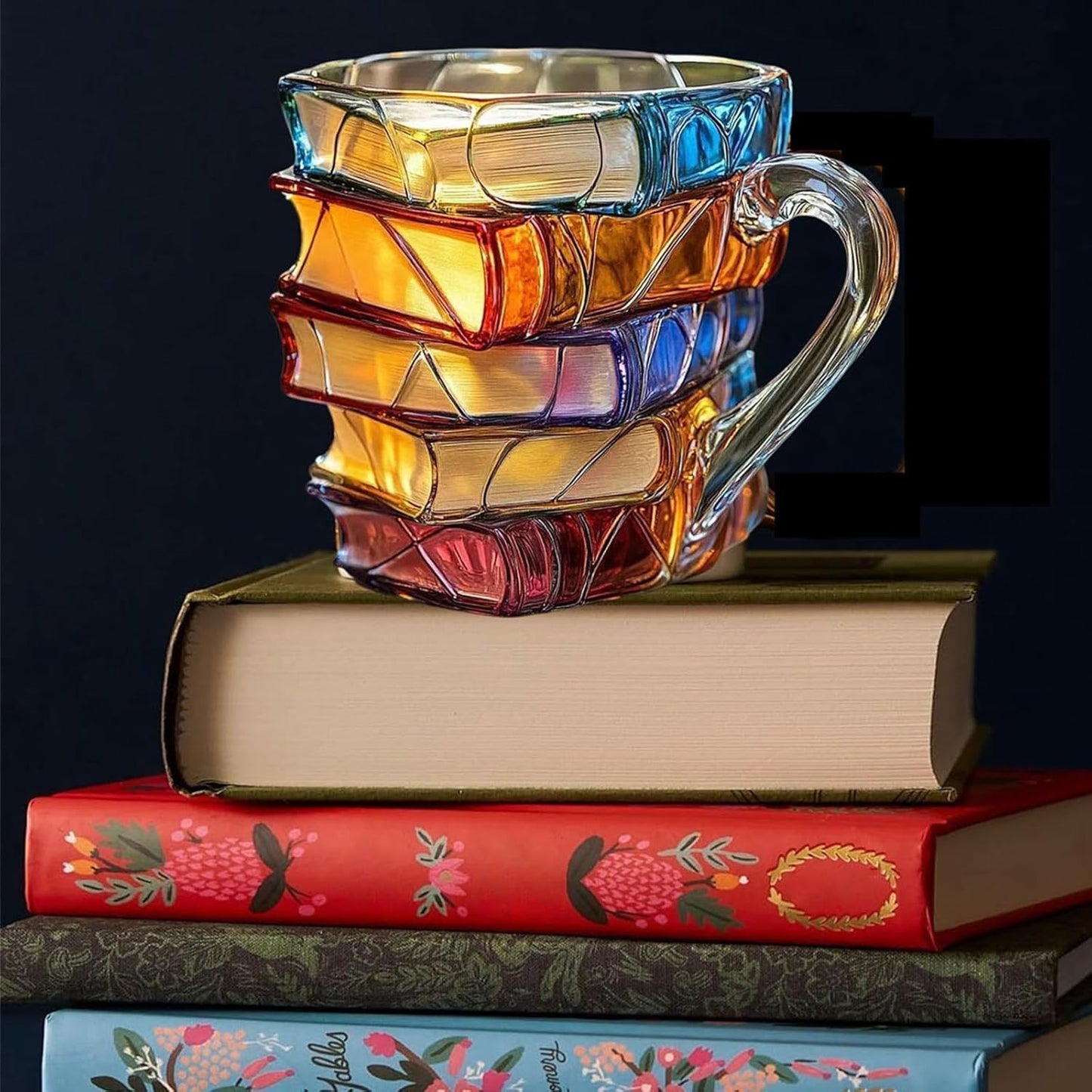 Tasse à café originale peinte – Design empilé façon pile de livres