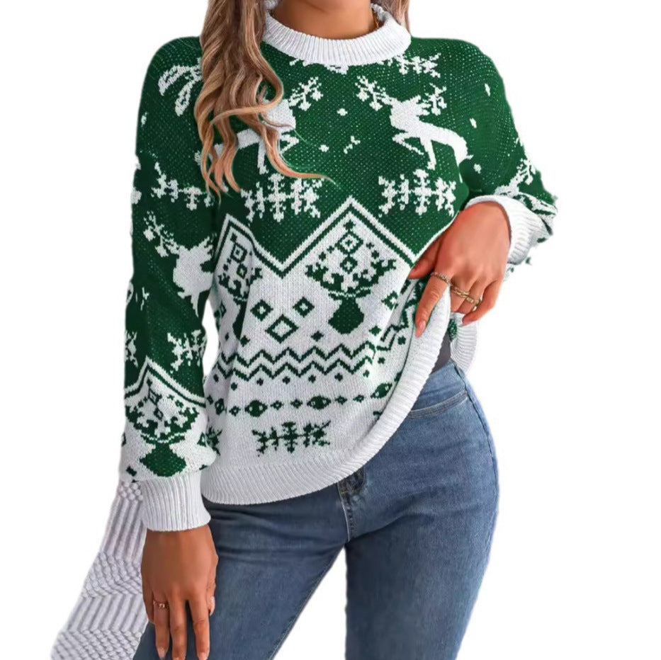 Nouveau 2025 – Pull hoodie décontracté automne/hiver pour femme, motif cerf, manches longues – Spécial Noël, tricoté, rouge ou vert