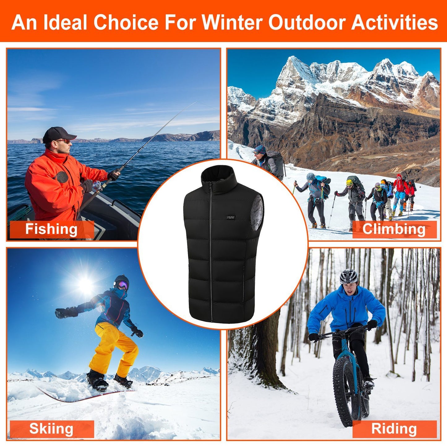 Gilet chauffant unisexe – 23 zones de chauffage, 3 niveaux de chaleur, USB, lavable en machine – Idéal pour l’hiver, randonnée, ski, patinage et activités extérieures