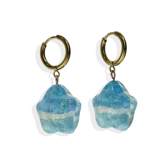 Ensemble Collier et Boucles d’Oreilles Étoile en Acier Inoxydable Doré 18K – Bleu Nacré, Étanche & Hypoallergénique
