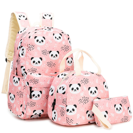 Ensemble Sac Panda 3 Pièces – École Primaire (Sac à Dos, Sac Repas, Trousse)