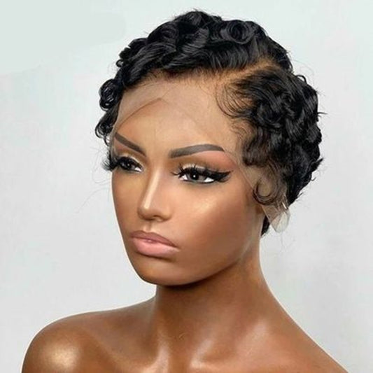 Perruque bob coupe pixie – Ondulation profonde – T lace – Cheveux humains