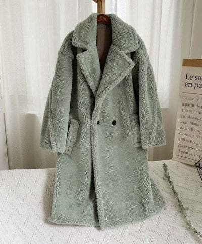 Manteau en polaire mouton à col – Manteau en fausse fourrure épais, chaud et long pour femme