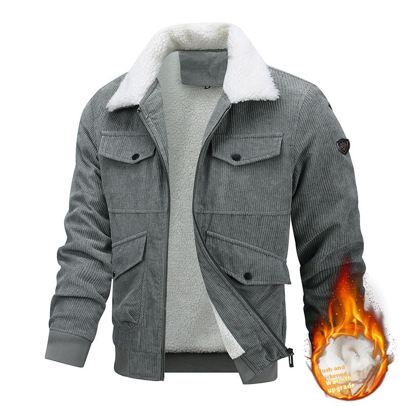 Veste polaire d’hiver pour homme – Col revers avec poches, manteau chaud et épaisse