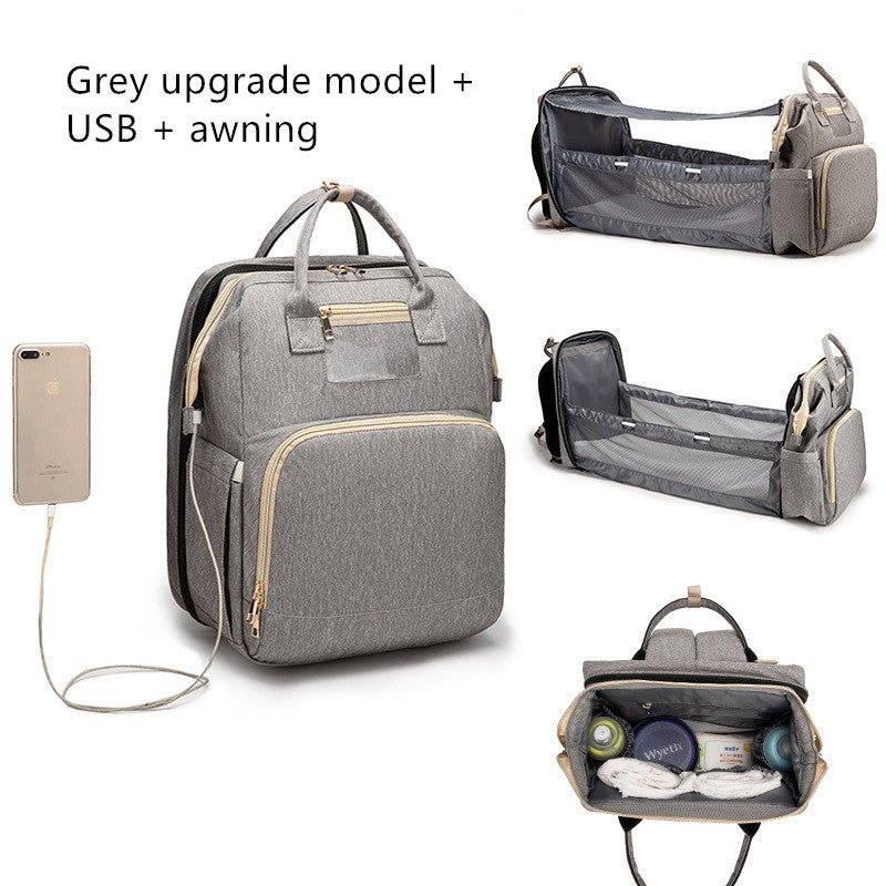 Sac à langer multifonction grande capacité – version USB rechargeable, pliable pour lit de bébé