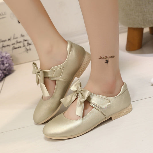 Chaussures blanches en cuir pour fille avec nœud – Chaussures de princesse pour enfants