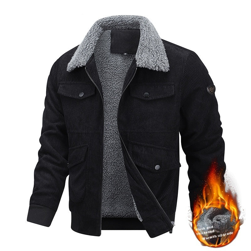 Veste polaire d’hiver pour homme – Col revers avec poches, manteau chaud et épaisse