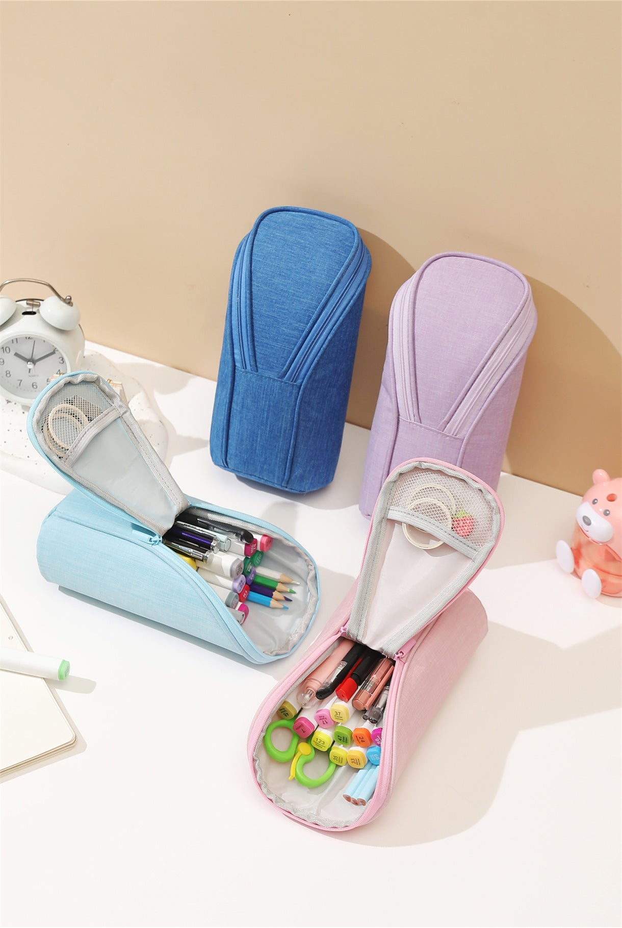 Trousse de rangement grande capacité en couleur bonbon – Support pour téléphone et papeterie