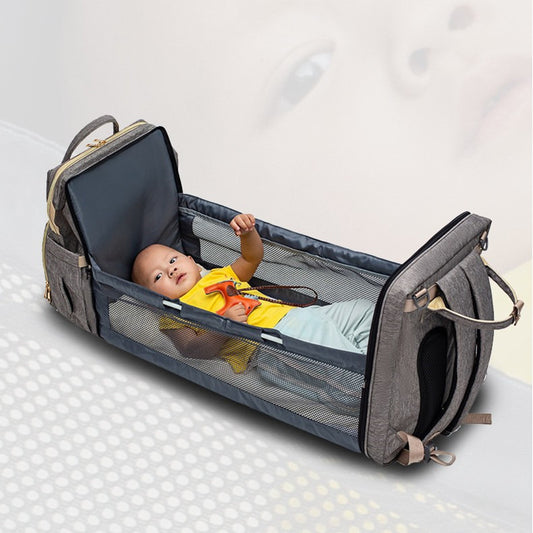 Sac à langer multifonction grande capacité – version USB rechargeable, pliable pour lit de bébé
