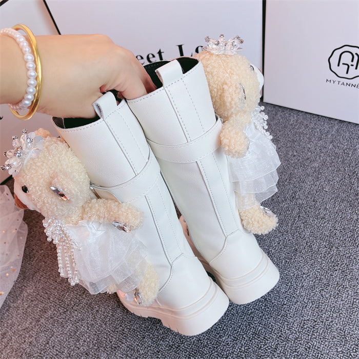 Bottes en cuir pour fille – Nouveau style avec motif ourson