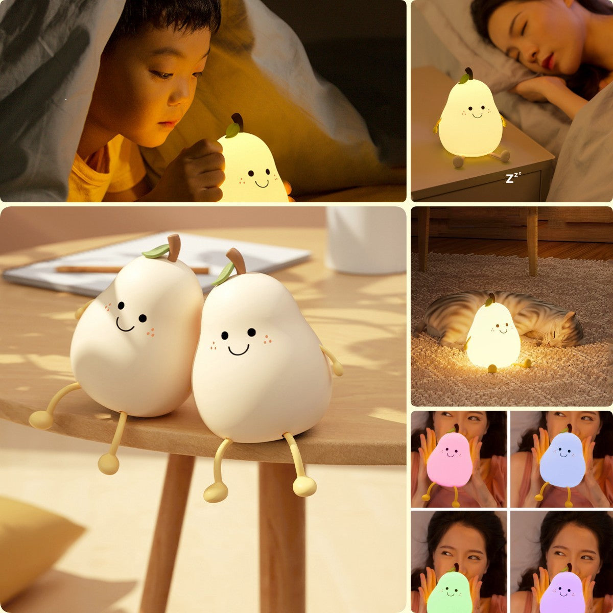 Veilleuse LED Poire en Silicone – Tactile & Rechargeable | Déco de Chevet Douce