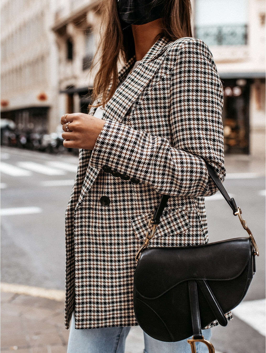 Veste Longue Femme à Carreaux – Manteau Blazer d’Hiver Élégant et Chaud