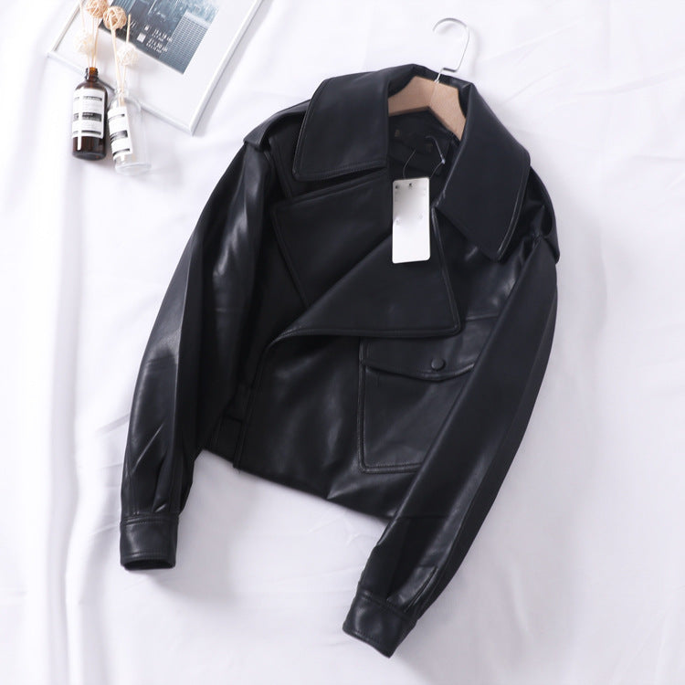 Veste motard en cuir – Coupe courte et ample