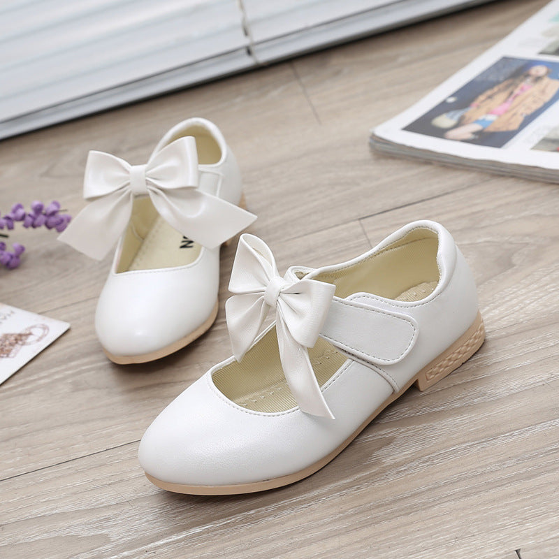 Chaussures blanches en cuir pour fille avec nœud – Chaussures de princesse pour enfants
