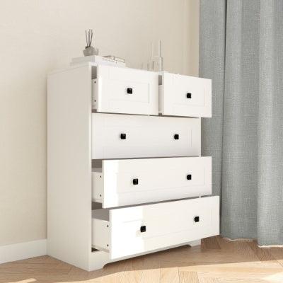 Commode blanche 5 tiroirs – Style farmhouse avec porte grange