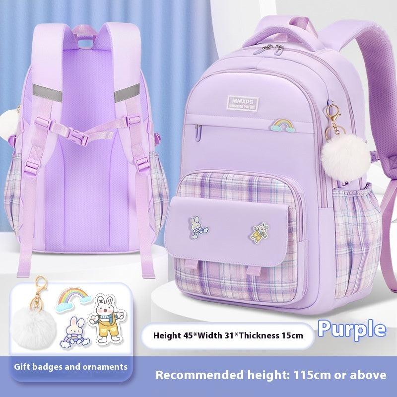 Cartable pour élève de primaire – Sac à dos à carreaux pour fille