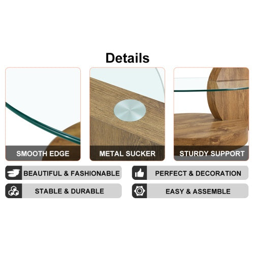 Table Ronde Double-Couche Moderne – Plateau en Verre & Pieds en Bois MDF