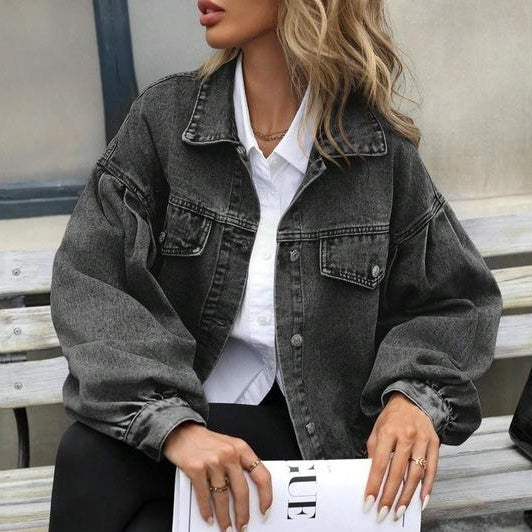 Veste en jean femme embossée – Mode casual, manches longues