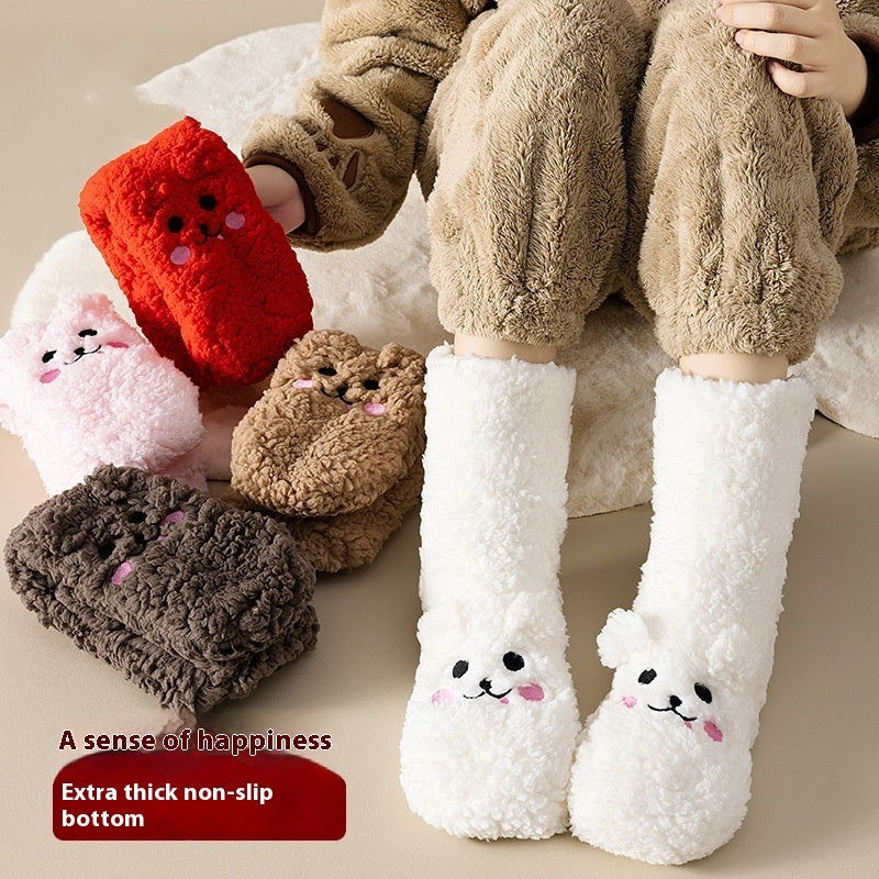 Chaussettes d’hiver épaisses en velours corail – Antidérapantes, style japonais