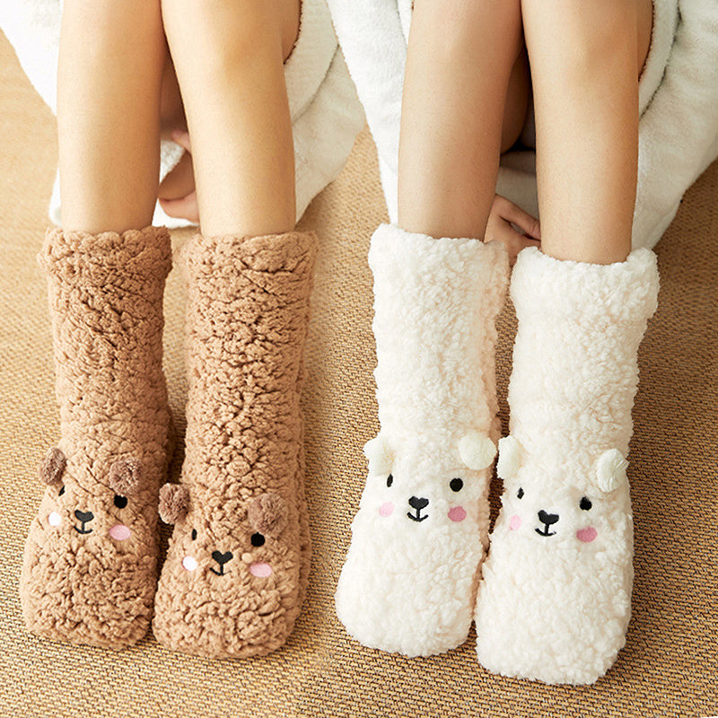 Chaussettes d’hiver épaisses en velours corail – Antidérapantes, style japonais