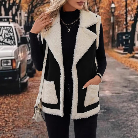 Gilet femme en laine d’agneau style européen et américain – Automne & Hiver, fourrure composite