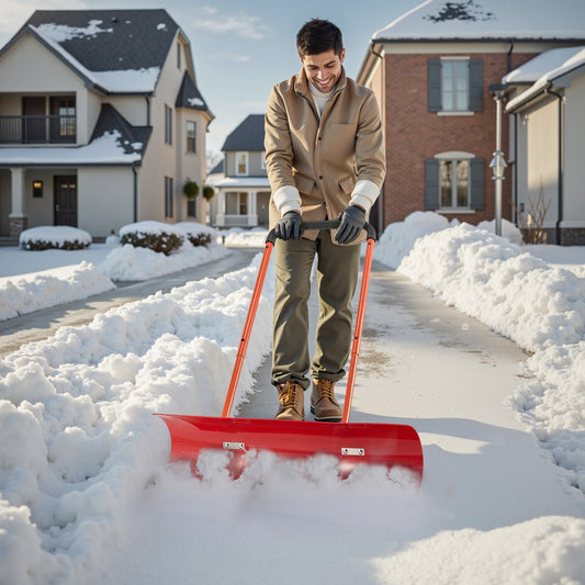 Pelle à neige avec roues – Lame 96 cm en plastique, chasse-neige d’hiver pour allée et entrée