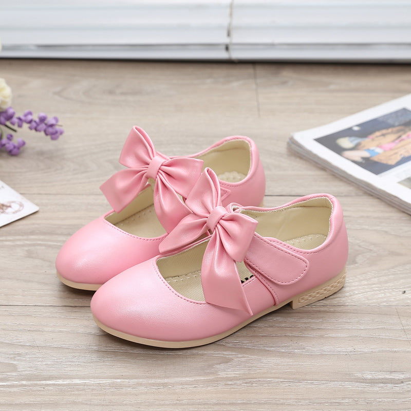 Chaussures blanches en cuir pour fille avec nœud – Chaussures de princesse pour enfants