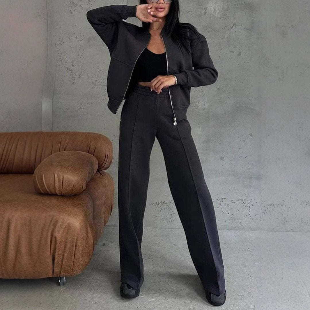 Ensemble de sport femme – Veste zippée et pantalon large deux pièces