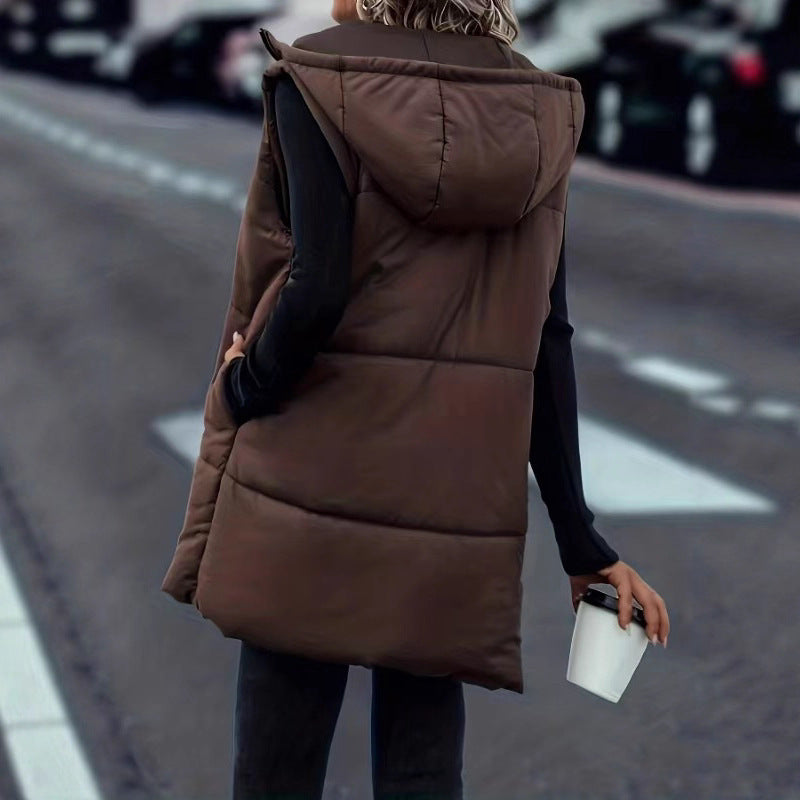 Gilet mode automne-hiver européen et américain à capuche, uni avec fermeture éclair